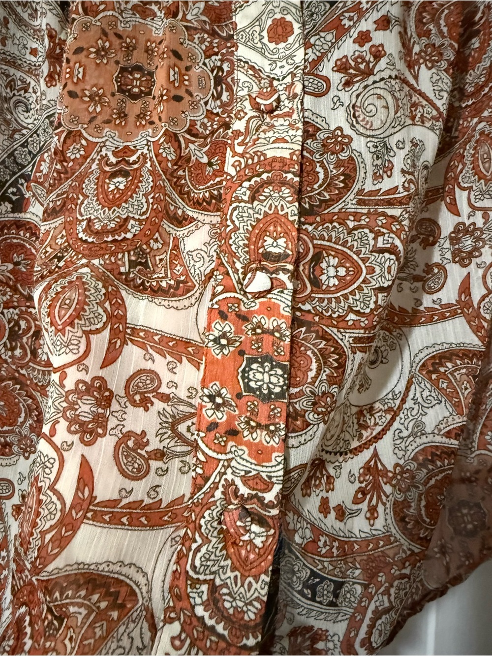 Joie Rust and Cream Paisley Button-Up Blouse - S - Picture 6 of 14